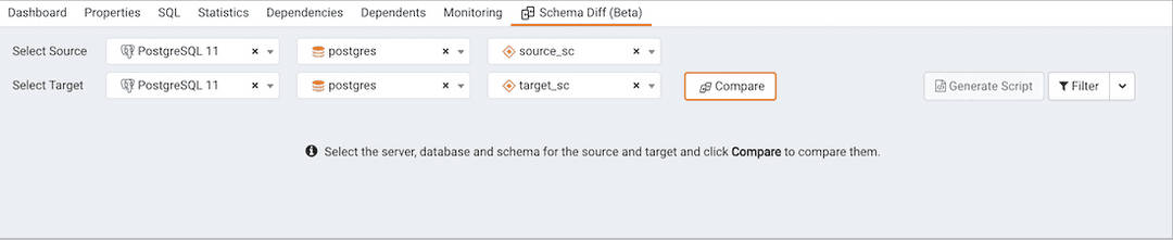 Schema diff compare button