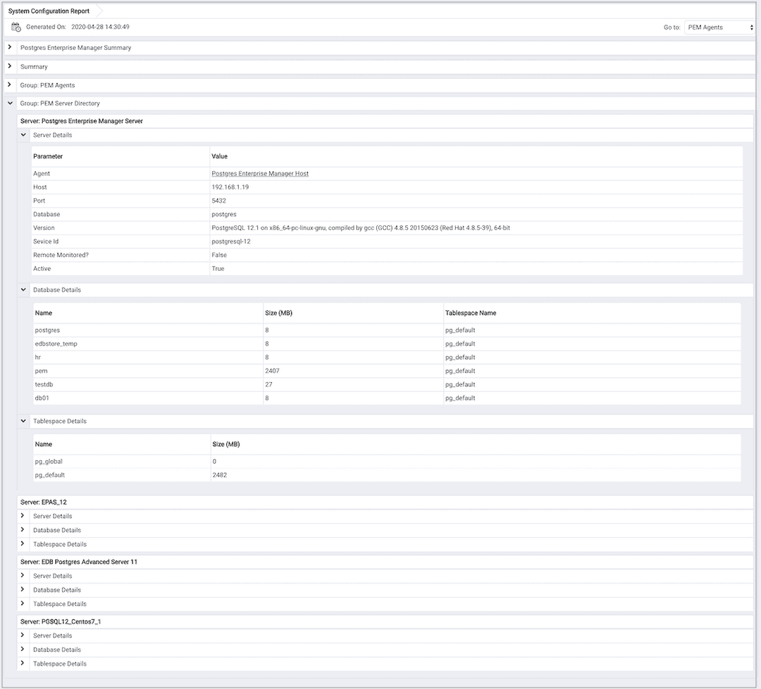 System Configuration Report - Group Server Name